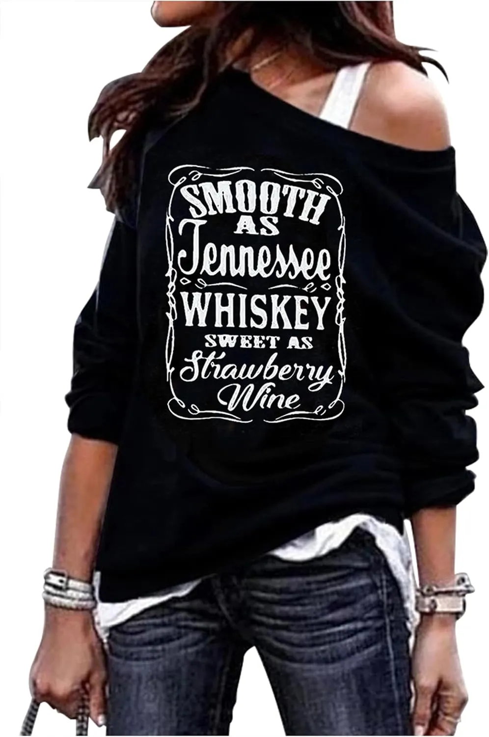 CHUNTIANRAN Women's Sexy Off Shoulder Sweatshirt Nashville Country Music Sweatshirt Vintage Long Sleeve Pullover T Shirt