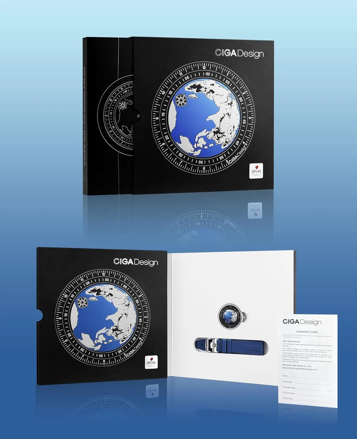 CIGA Design Mechanical Automatic Watch Blue Planet U Series Stainless Steel/Titanium/Ceramics Case Sapphire Crystal Fluororubber/Ceramics Strap Watches Gifts for Men and Women