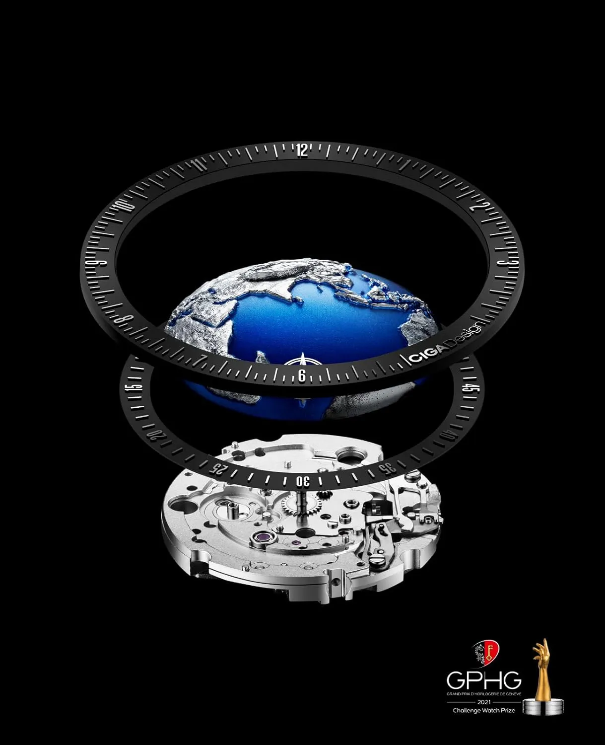 CIGA Design Mechanical Automatic Watch Blue Planet U Series Stainless Steel/Titanium/Ceramics Case Sapphire Crystal Fluororubber/Ceramics Strap Watches Gifts for Men and Women