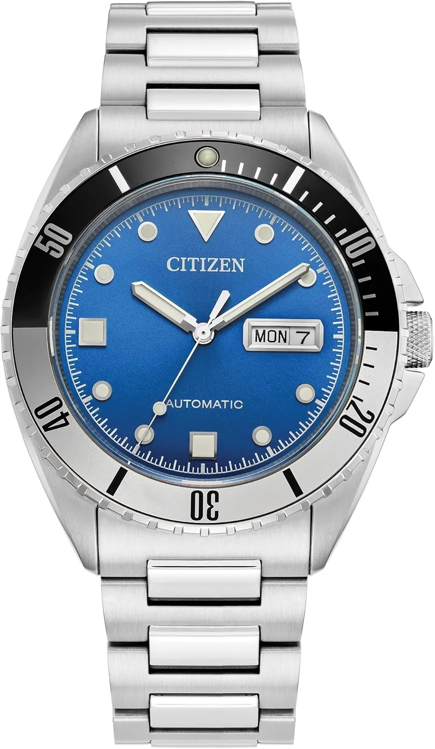 Citizen Men's Automatic Stainless Steel Watch, Blue Dial, Black and Silver Bezel, 3 Hand Day/Date (Model: NH7530-52M)