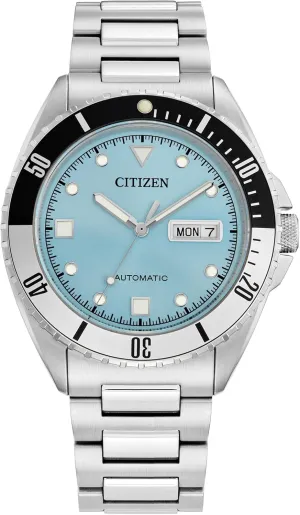 Citizen Men's Automatic Stainless Steel Watch, Light Blue Dial, Black and Silver Bezel, 3 Hand, Day/Date (Model: NH7530-52L)