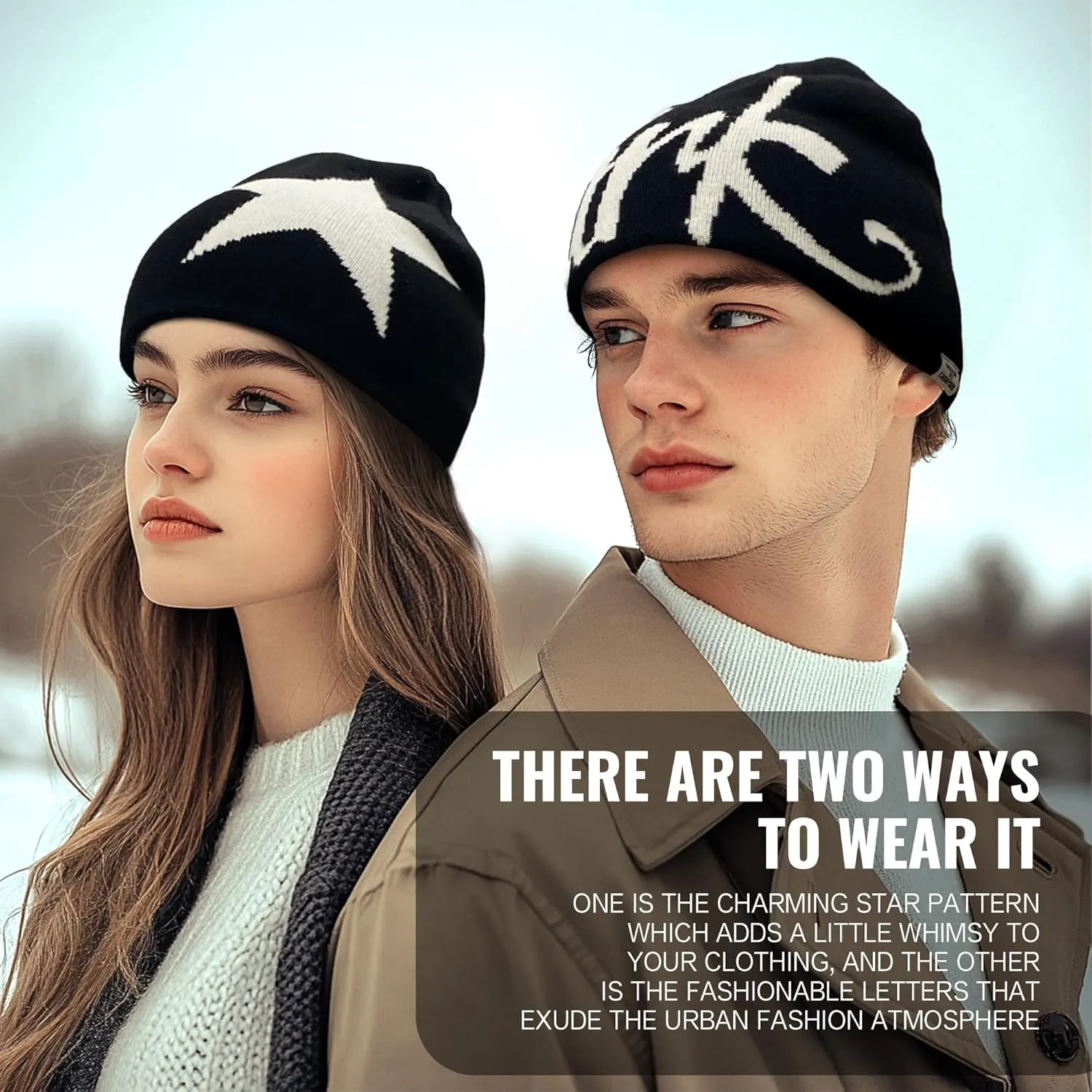 Clakllie Y2k Beanies for Women Men Cool Knitted Hats Graphic Beanie for Skiing Hip Hop Skullcap