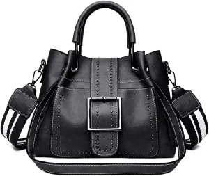 Classic Retro Top Handle Satchel Handbag for Women - Big Capacity Rivet Crossbody Bucket Bag (Black)