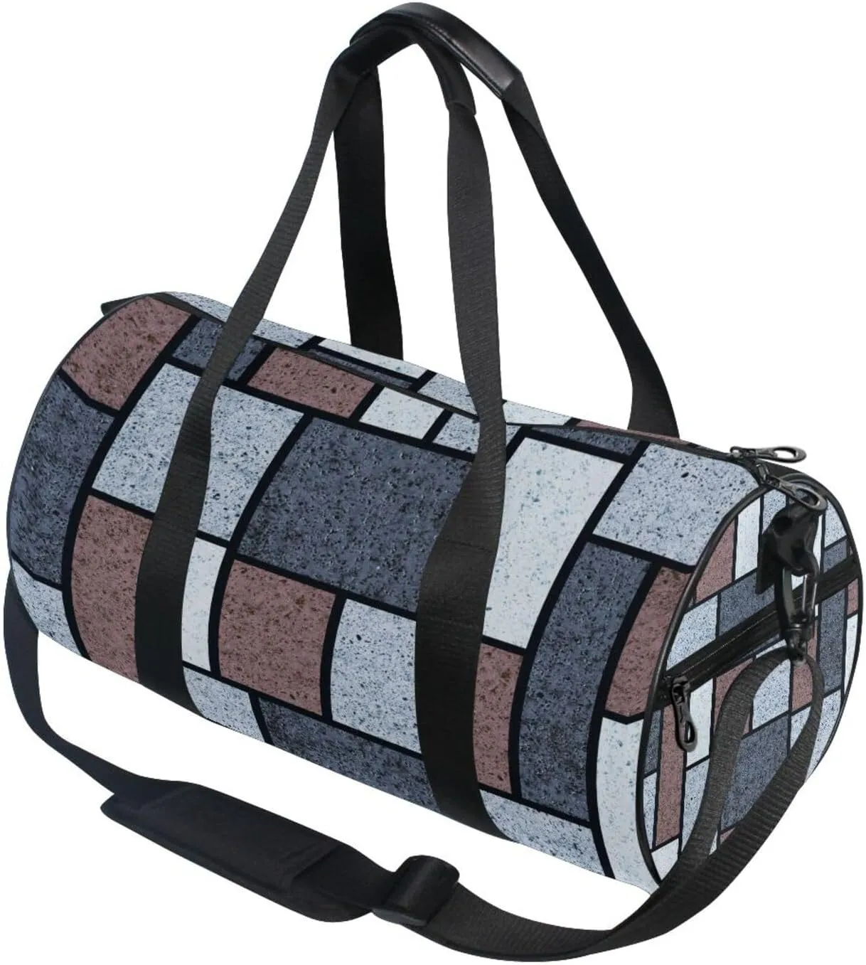 Classic Wall Texture for Tiles Seamless Grey White Brown Rectangles Portable Gym Bag, Travel Bag, Luggage bag, Sports Bag, Toiletry Bag with Handles, Detachable Shoulder Strap 17.6 x 9 x 9 inch