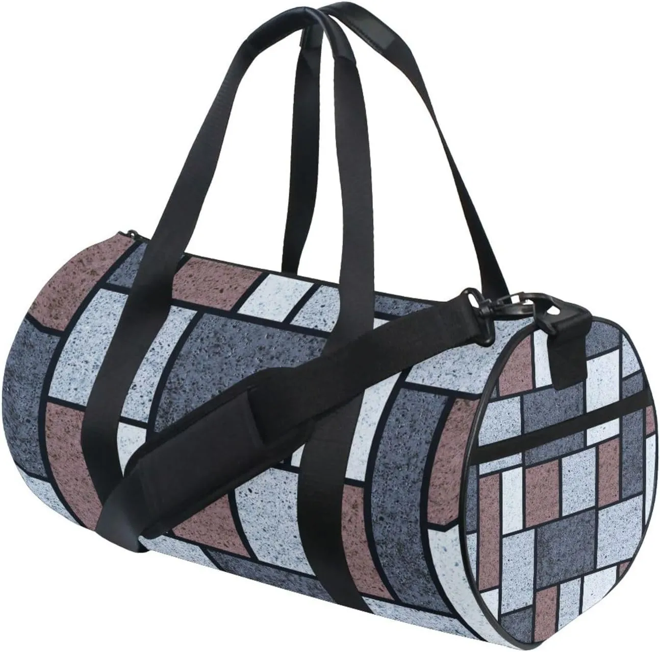 Classic Wall Texture for Tiles Seamless Grey White Brown Rectangles Portable Gym Bag, Travel Bag, Luggage bag, Sports Bag, Toiletry Bag with Handles, Detachable Shoulder Strap 17.6 x 9 x 9 inch