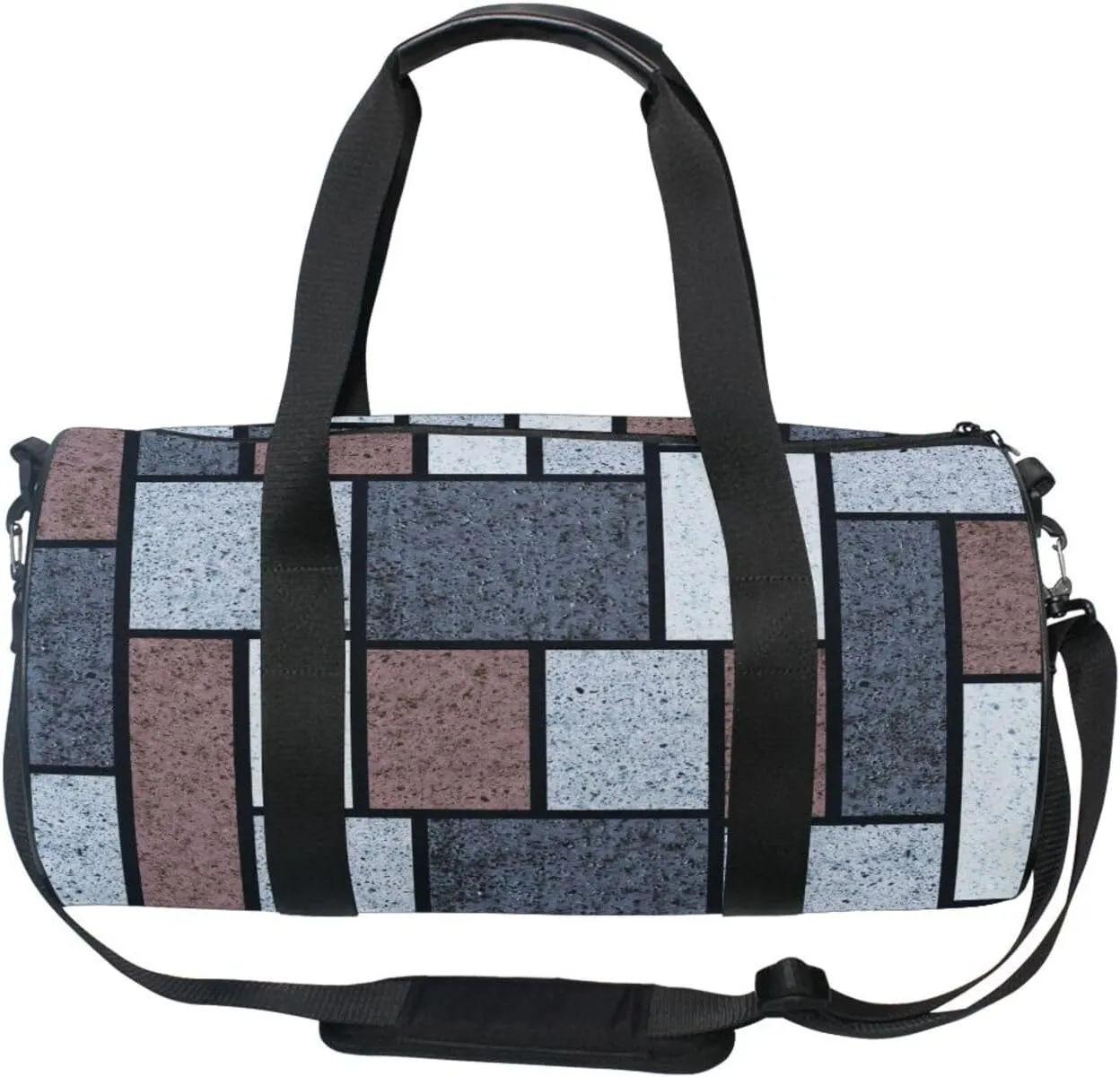 Classic Wall Texture for Tiles Seamless Grey White Brown Rectangles Portable Gym Bag, Travel Bag, Luggage bag, Sports Bag, Toiletry Bag with Handles, Detachable Shoulder Strap 17.6 x 9 x 9 inch