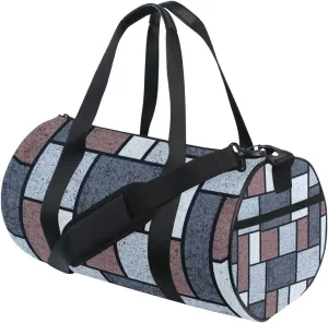 Classic Wall Texture for Tiles Seamless Grey White Brown Rectangles Portable Gym Bag, Travel Bag, Luggage bag, Sports Bag, Toiletry Bag with Handles, Detachable Shoulder Strap 17.6 x 9 x 9 inch