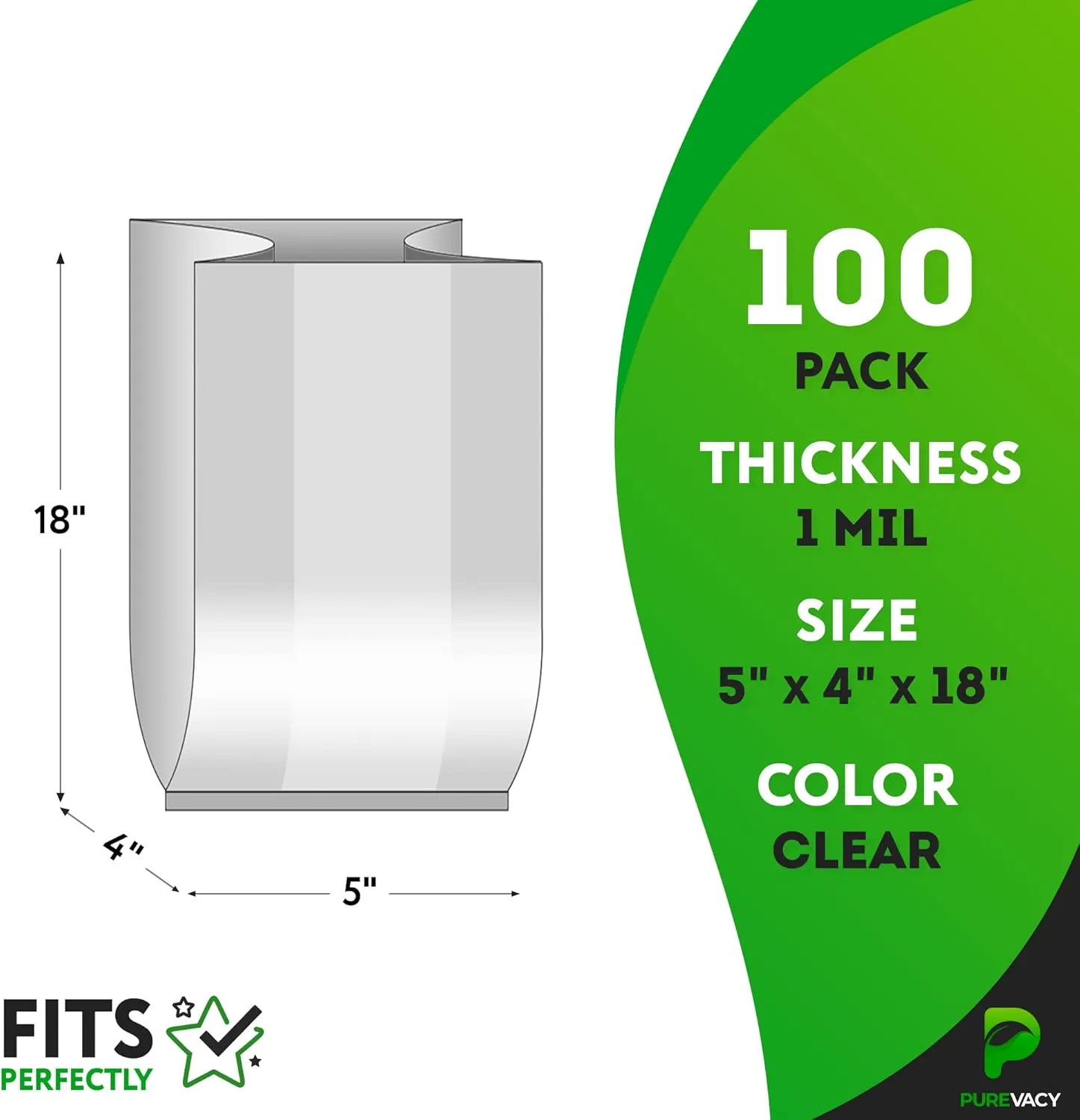 Clear Gusseted Poly Bags, 5 x 4 x 18 Inch. 100 Pack Side Gusseted Plastic Bags 1 Mil. Leakproof, for Packaging, Favors, Fruits, Grains, Coffee Beans