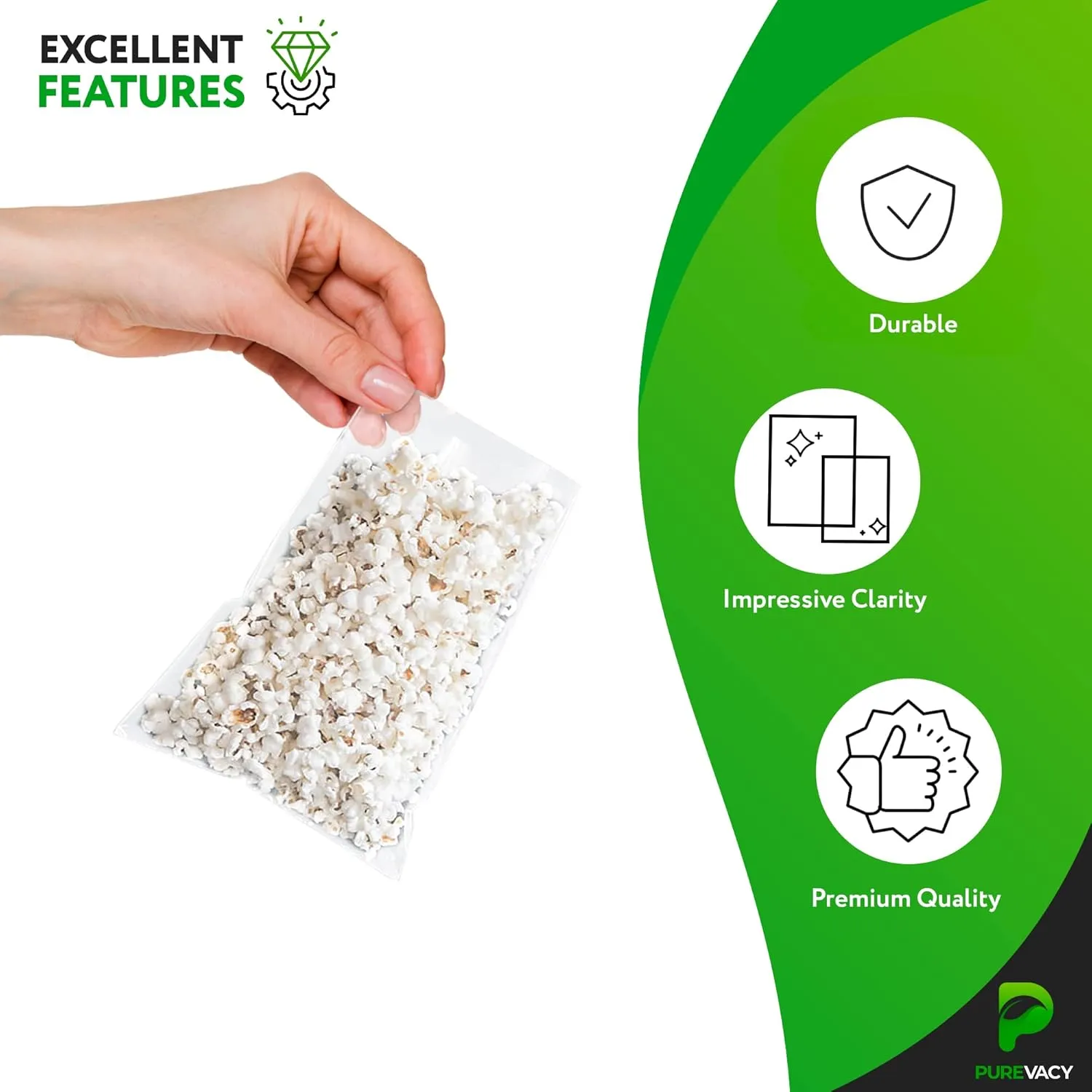 Clear Gusseted Poly Bags, 5 x 4 x 18 Inch. 100 Pack Side Gusseted Plastic Bags 1 Mil. Leakproof, for Packaging, Favors, Fruits, Grains, Coffee Beans