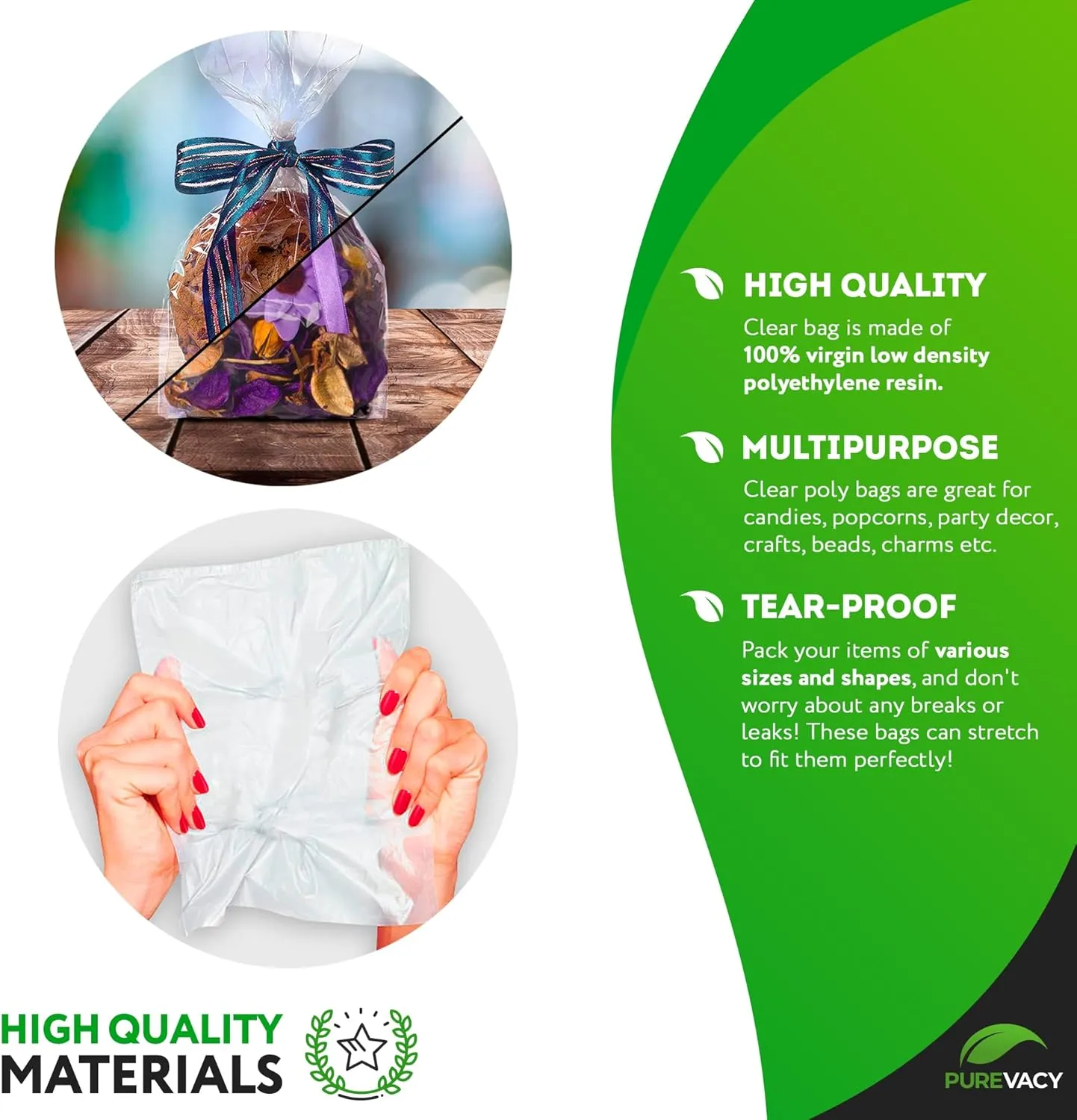 Clear Gusseted Poly Bags, 5 x 4 x 18 Inch. 100 Pack Side Gusseted Plastic Bags 1 Mil. Leakproof, for Packaging, Favors, Fruits, Grains, Coffee Beans