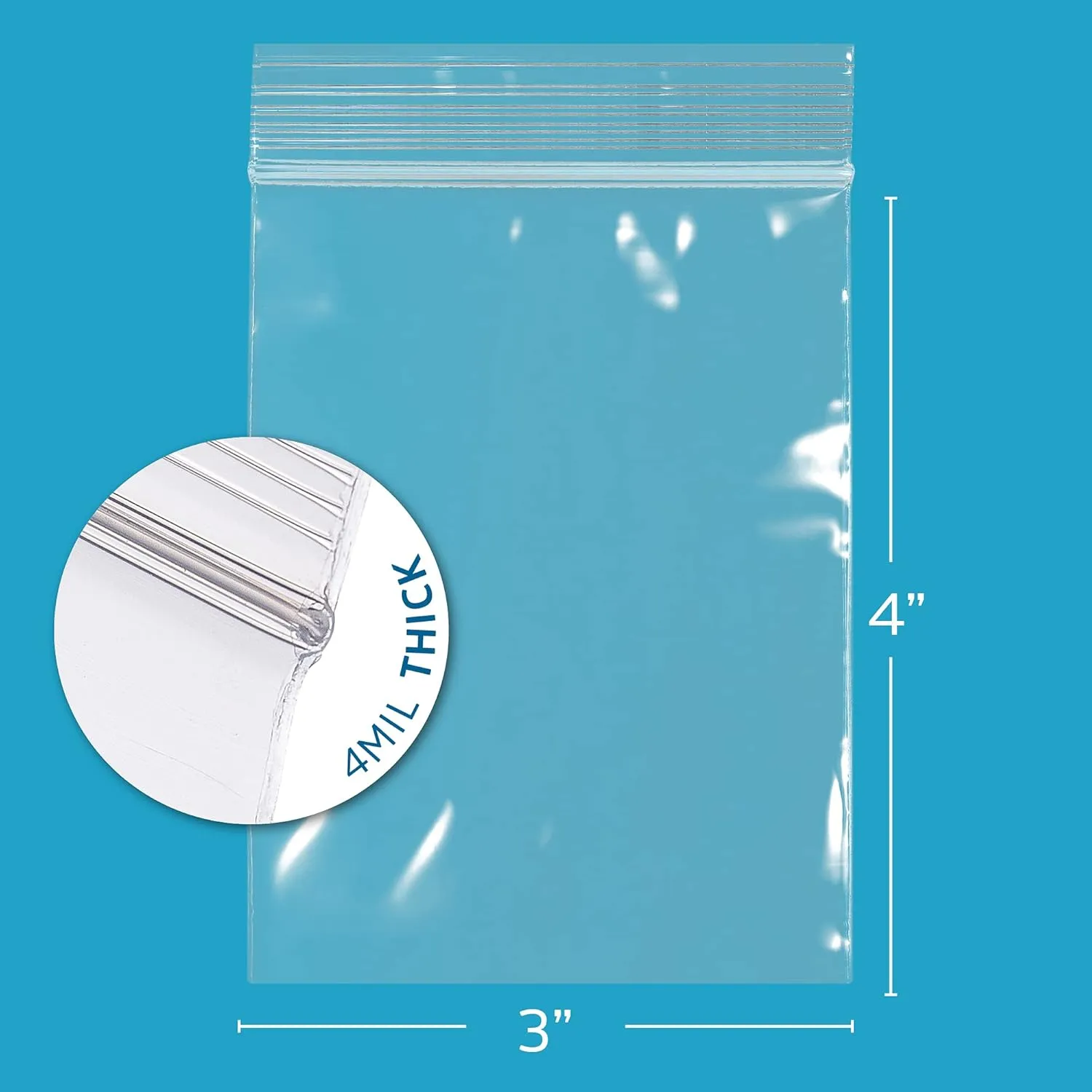 Clear Plastic Reusable Zip Bags - Bulk GPI Pack of 500 3" X 4" 4 Mil Thick Heavy Duty, Strong & Durable Poly Baggies with Resealable Zip Top Lock for Travel, Storage, Packaging & Shipping.
