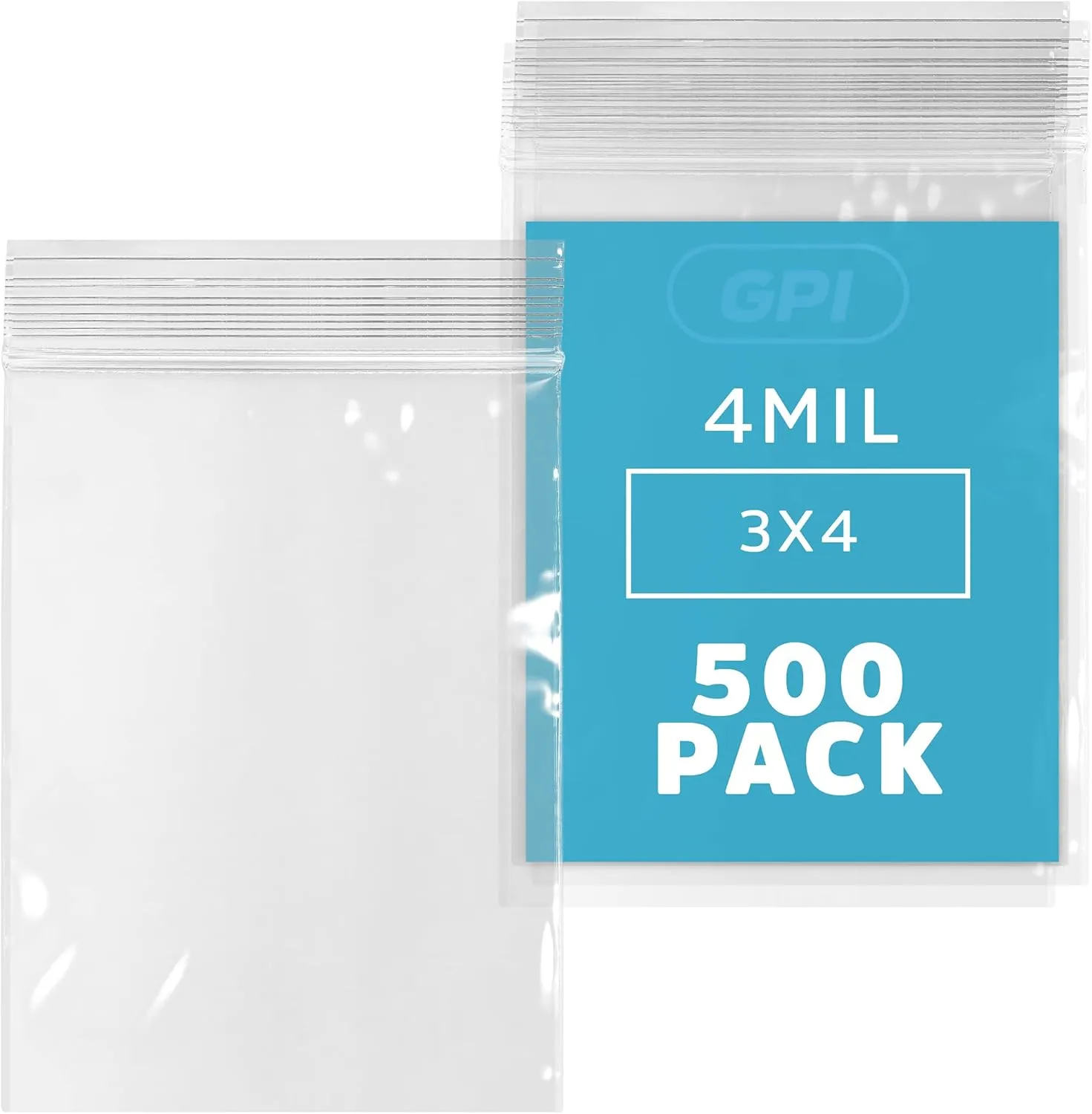 Clear Plastic Reusable Zip Bags - Bulk GPI Pack of 500 3" X 4" 4 Mil Thick Heavy Duty, Strong & Durable Poly Baggies with Resealable Zip Top Lock for Travel, Storage, Packaging & Shipping.
