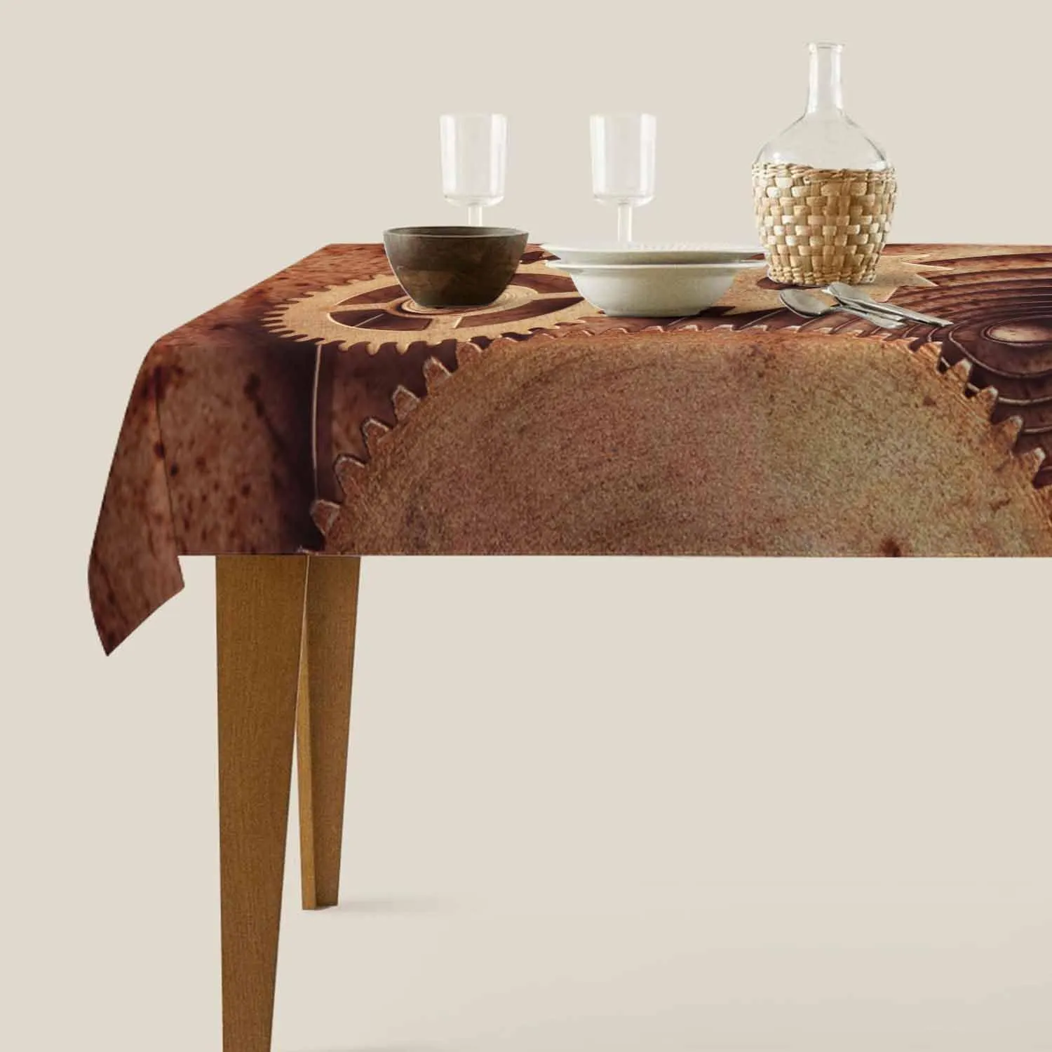Clock Gear Table Cloth 60x84 Inch Outdoor Table Cover Steampunk Old Mental Mechanical Clock Gears Rectangle Tablecloths Deco for Kitchen Home Dinner Party