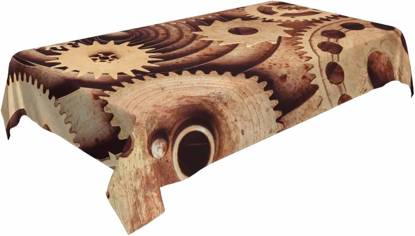 Clock Gear Table Cloth 60x84 Inch Outdoor Table Cover Steampunk Old Mental Mechanical Clock Gears Rectangle Tablecloths Deco for Kitchen Home Dinner Party