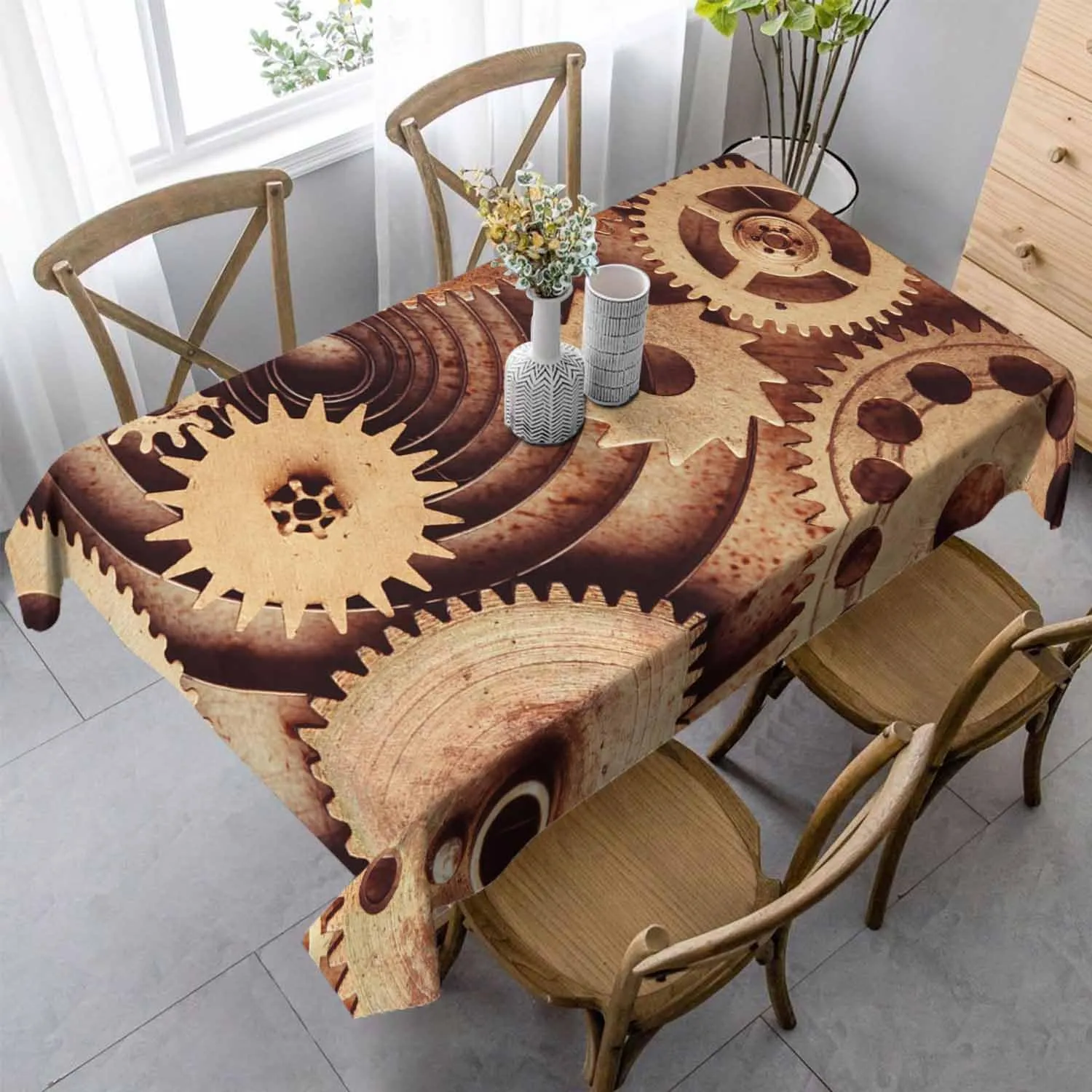 Clock Gear Table Cloth 60x84 Inch Outdoor Table Cover Steampunk Old Mental Mechanical Clock Gears Rectangle Tablecloths Deco for Kitchen Home Dinner Party