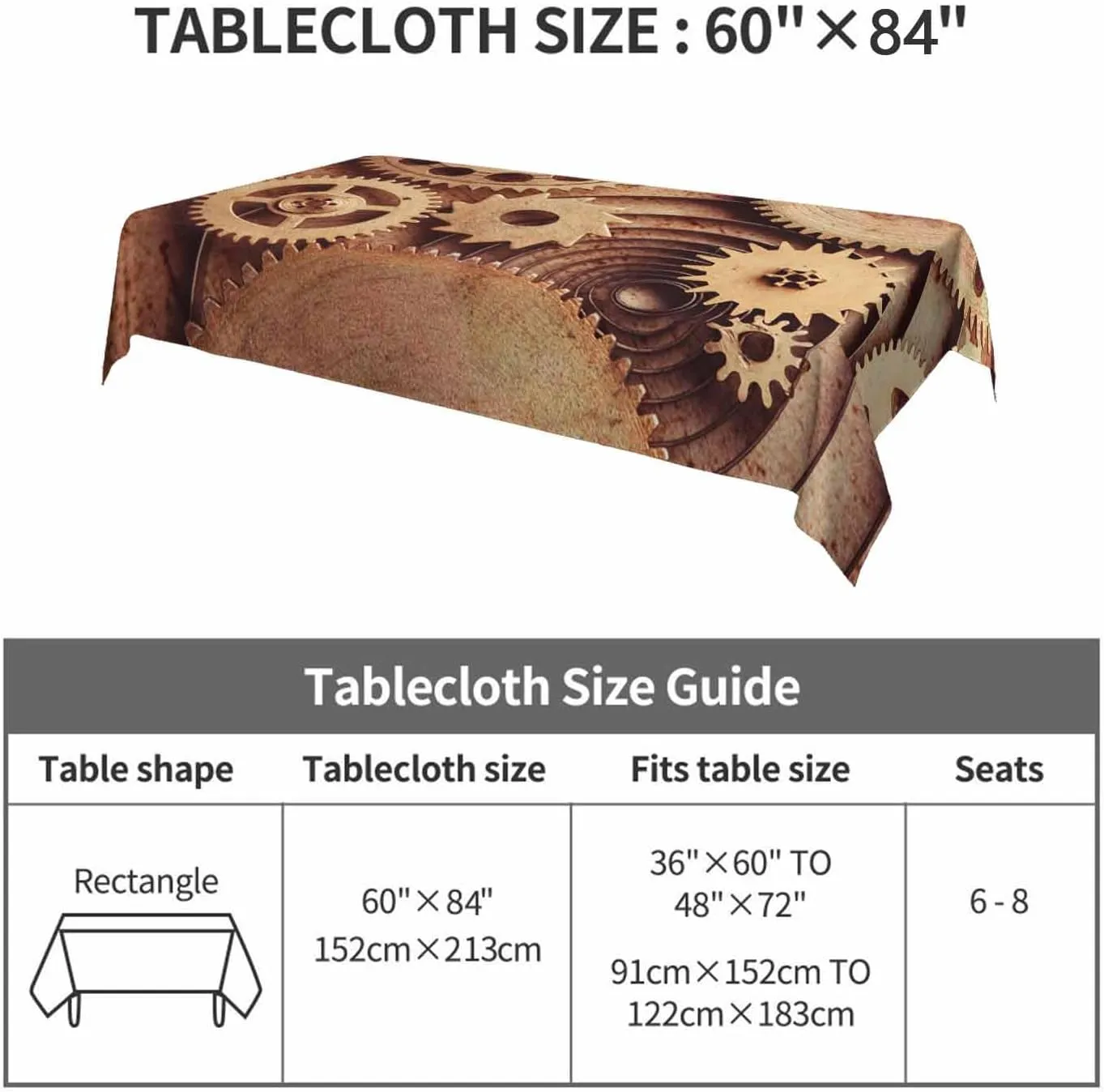 Clock Gear Table Cloth 60x84 Inch Outdoor Table Cover Steampunk Old Mental Mechanical Clock Gears Rectangle Tablecloths Deco for Kitchen Home Dinner Party