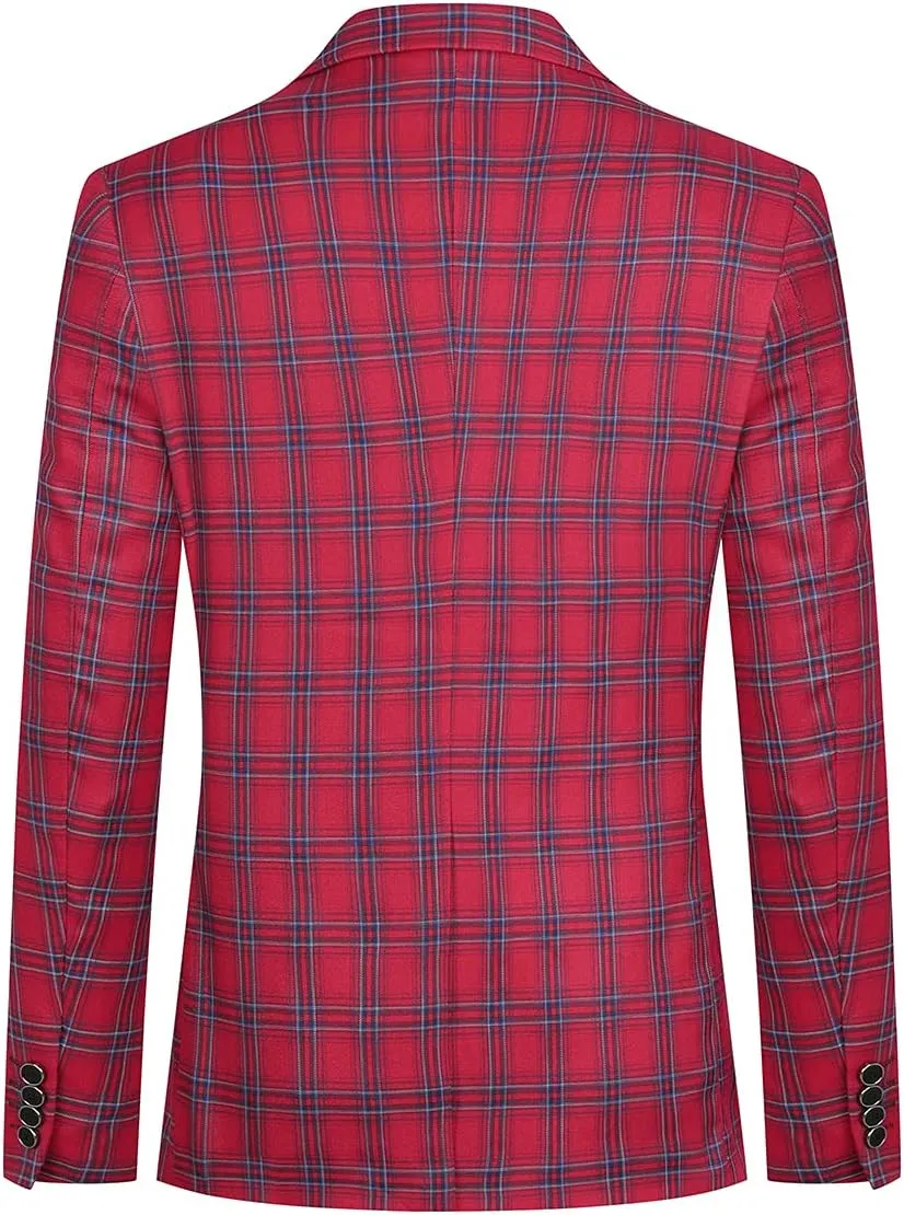 Cloudstyle Mens Formal Suit Jacket Blazer Plaid 2 Button Closure Prom Business Sport Coat