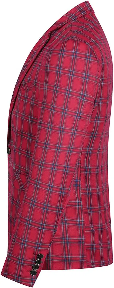 Cloudstyle Mens Formal Suit Jacket Blazer Plaid 2 Button Closure Prom Business Sport Coat