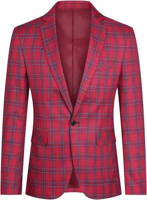 Cloudstyle Mens Formal Suit Jacket Blazer Plaid 2 Button Closure Prom Business Sport Coat