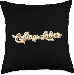 Collings Lakes TShirt Retro Art Baseball Font Vintage Throw Pillow