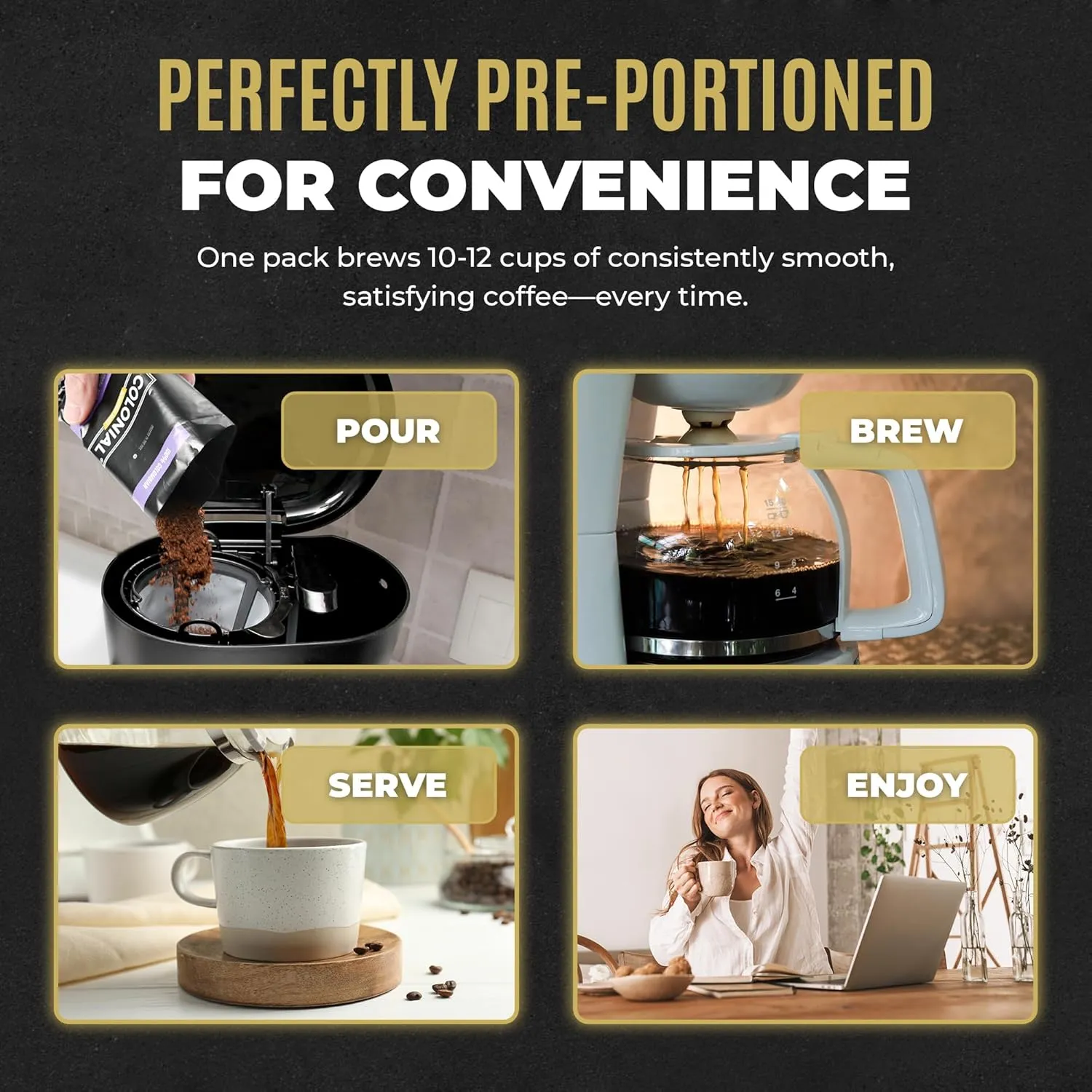 Colonial Coffee 32 Count Single Pot Coffee Packets – 100% Arabica Hawaiian Kona Medium Roast | Pre-Measured Frac Packs for 12 Cup Maker | Bulk Ground Gourmet Coffee for Home & Office