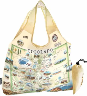 Colorado State Map Pouch Tote with Handles – Reusable Grocery Shopping Bag, Foldable & Eco-Friendly Nylon, Heavy-Duty & Compact Travel Tote, 18"x25"