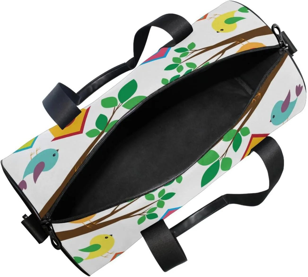 Colorful Birds and Birdhouses Raster Tree Branches Leaves Flowers Portable Gym Bag, Travel Bag, Luggage bag, Sports Bag, Toiletry Bag with Handles, Detachable Shoulder Strap 17.6 x 9 x 9 inch