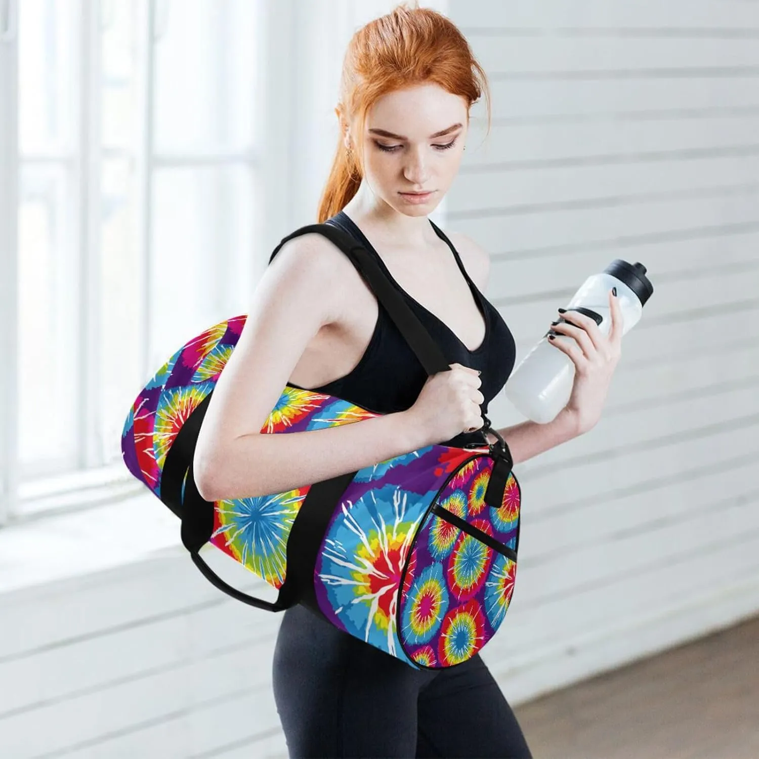 Colorful Tie Dye Pink Blue Purple Yellow Red Hippie Portable Gym Bag, Travel Bag, Luggage bag, Sports Bag, Toiletry Bag with Handles, Detachable Shoulder Strap 17.6 x 9 x 9 inch