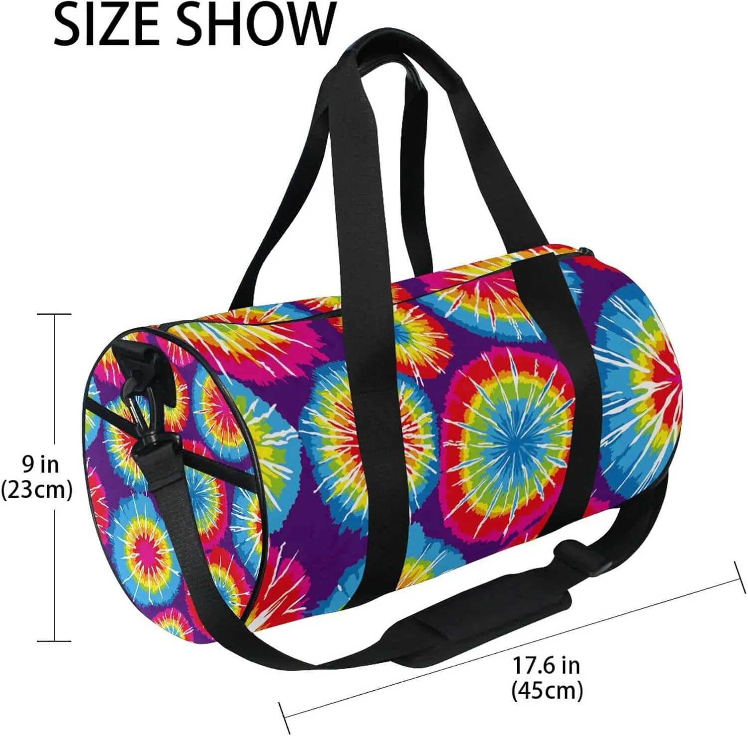 Colorful Tie Dye Pink Blue Purple Yellow Red Hippie Portable Gym Bag, Travel Bag, Luggage bag, Sports Bag, Toiletry Bag with Handles, Detachable Shoulder Strap 17.6 x 9 x 9 inch