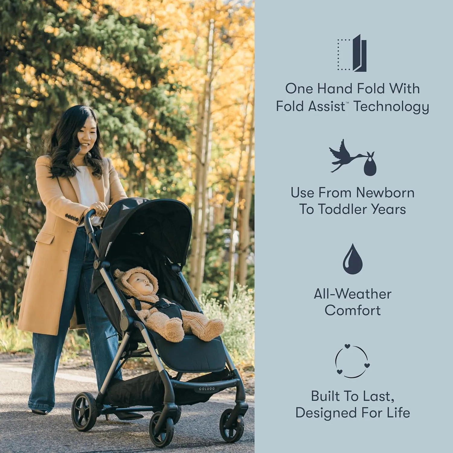 Colugo The One Stroller - Lightweight Easy Fold Compact Toddler and Baby Stroller for Travel, Large Storage Basket, One Hand Fold, Includes Raincover, Bumper Bar, Cupholder (Knockout Pink)