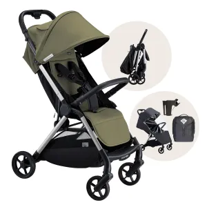 Colugo The One Stroller - Lightweight Easy Fold Compact Toddler and Baby Stroller for Travel, Large Storage Basket, One Hand Fold, Includes Raincover, Bumper Bar, Cupholder (Olive)