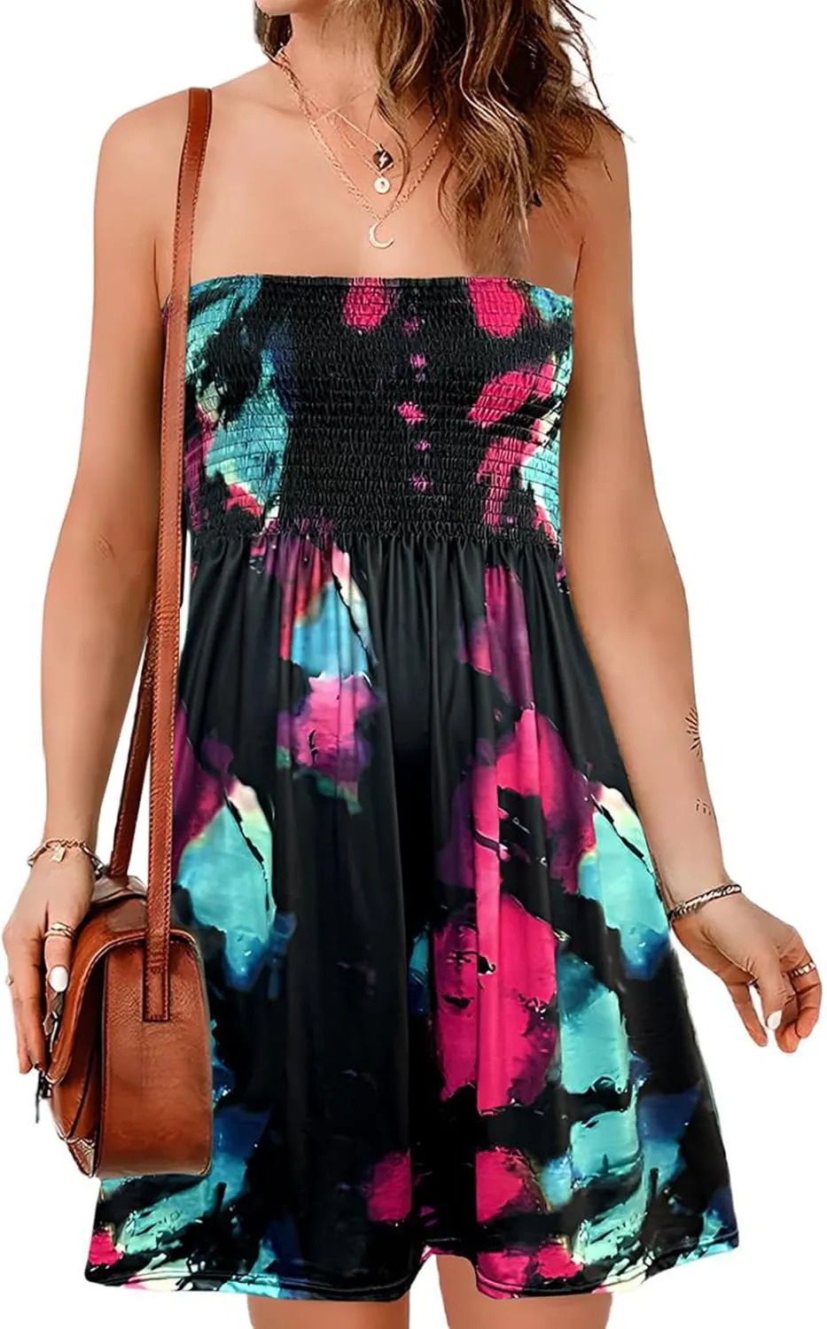 Comeon Women Tube Top Dress Strapless Summer Dress Cover Ups Pleated Off Shoulder Tunic Sundresses Sleeveless Casual Dresses
