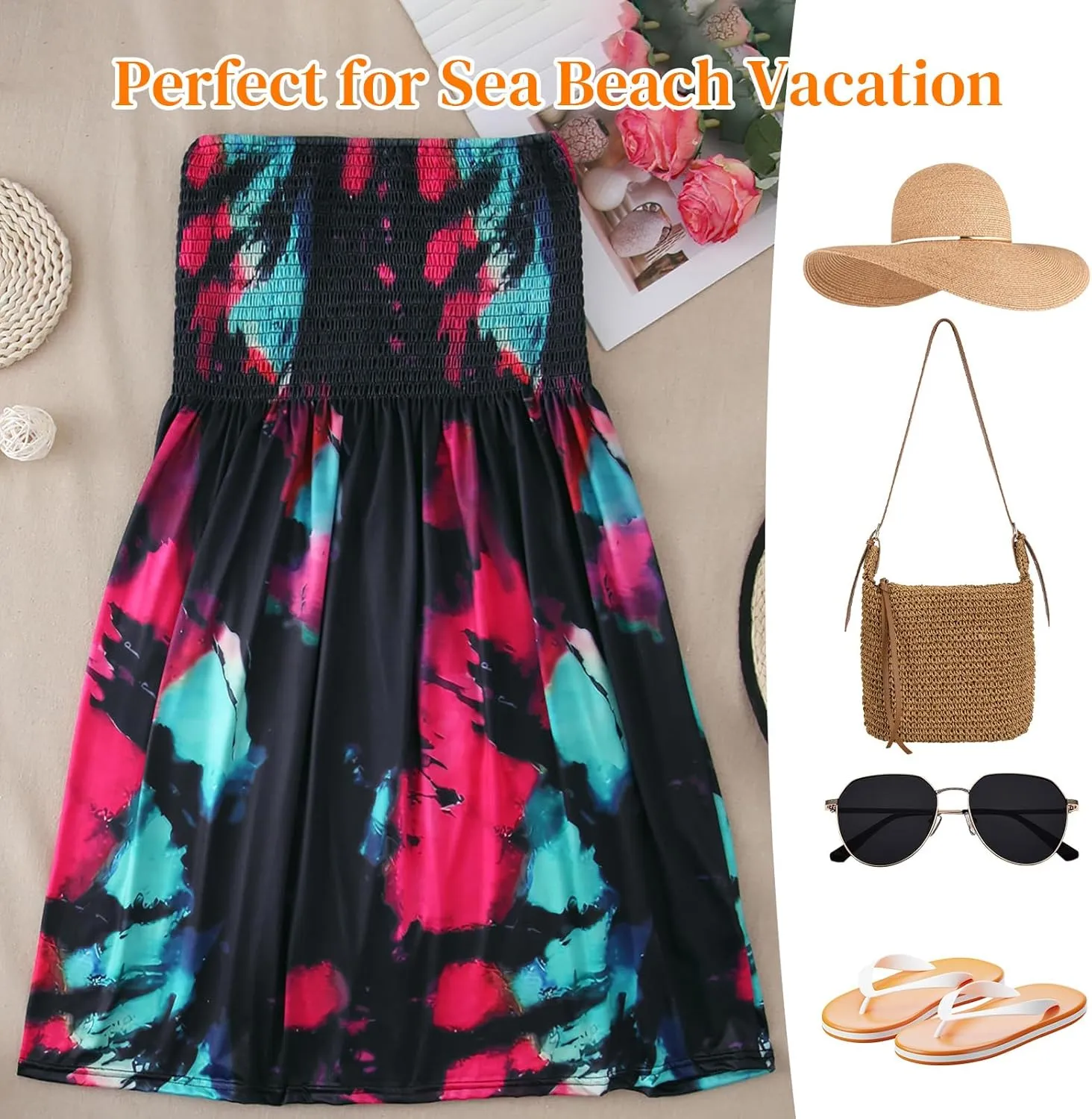 Comeon Women Tube Top Dress Strapless Summer Dress Cover Ups Pleated Off Shoulder Tunic Sundresses Sleeveless Casual Dresses