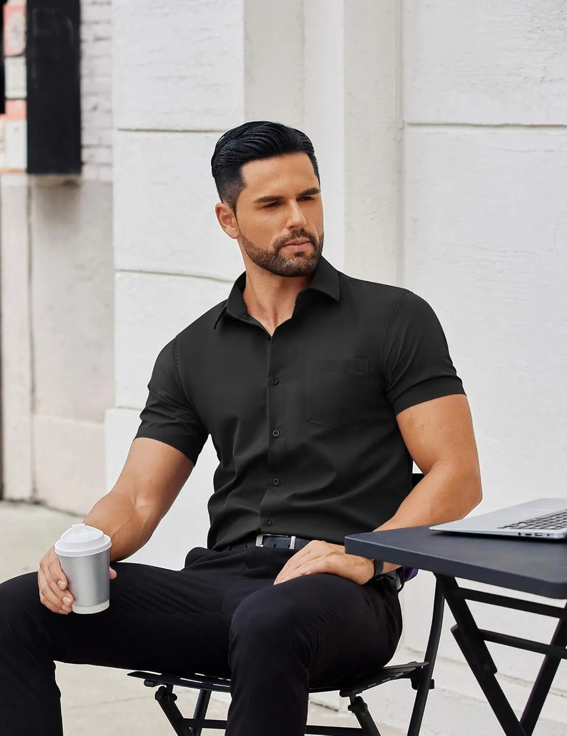 COOFANDY Men's Button Down Shirts Short Sleeve Casual Dress Shirts Untucked Summer Shirt with Pocket