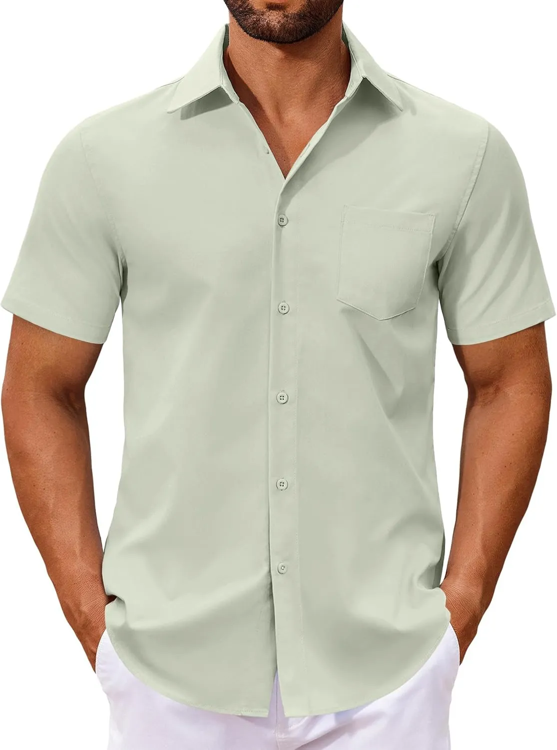 COOFANDY Men's Button Down Shirts Short Sleeve Casual Dress Shirts Untucked Summer Shirt with Pocket