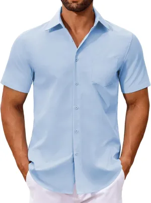 COOFANDY Men's Button Down Shirts Short Sleeve Casual Dress Shirts Untucked Summer Shirt with Pocket