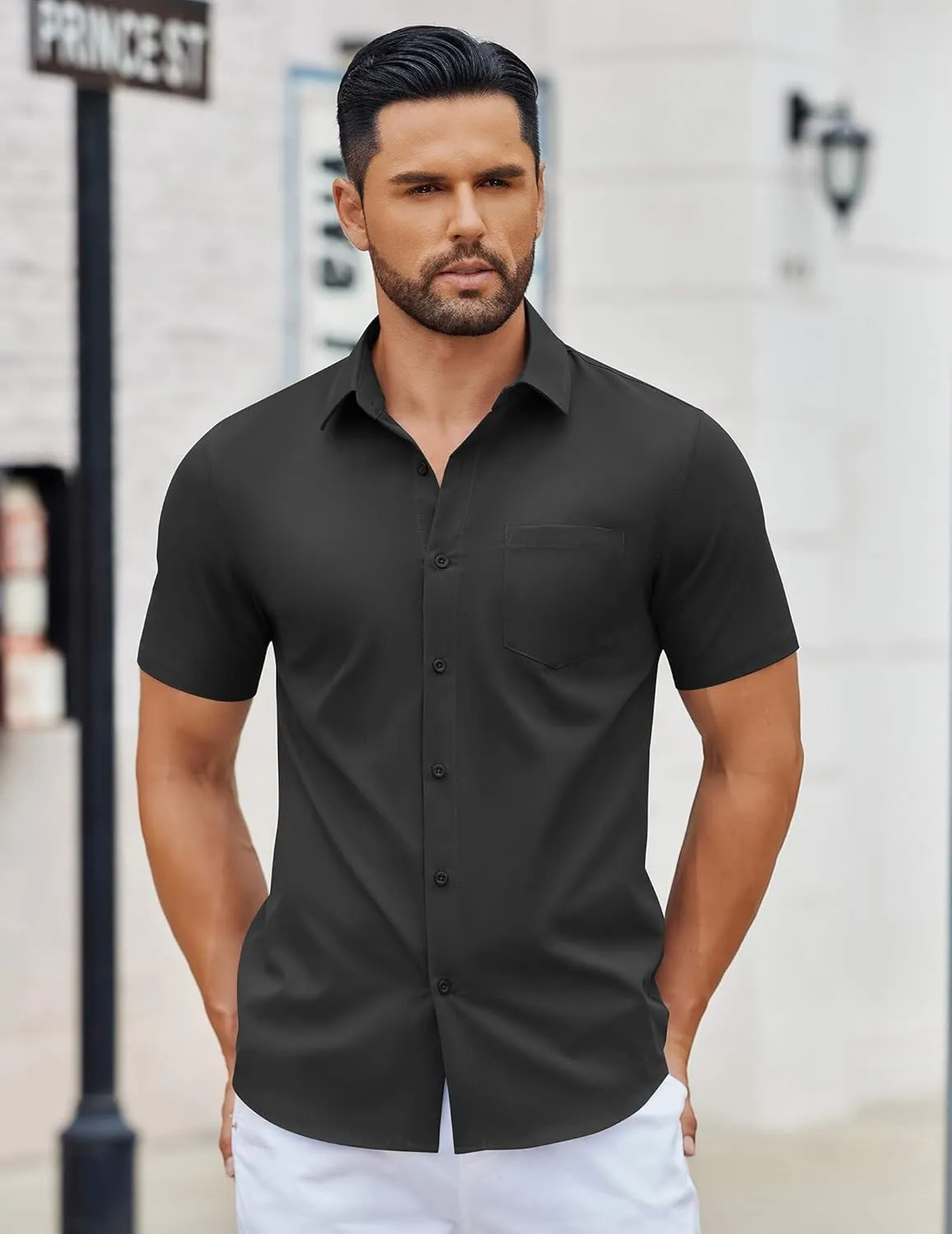 COOFANDY Men's Button Down Shirts Short Sleeve Casual Dress Shirts Untucked Summer Shirt with Pocket