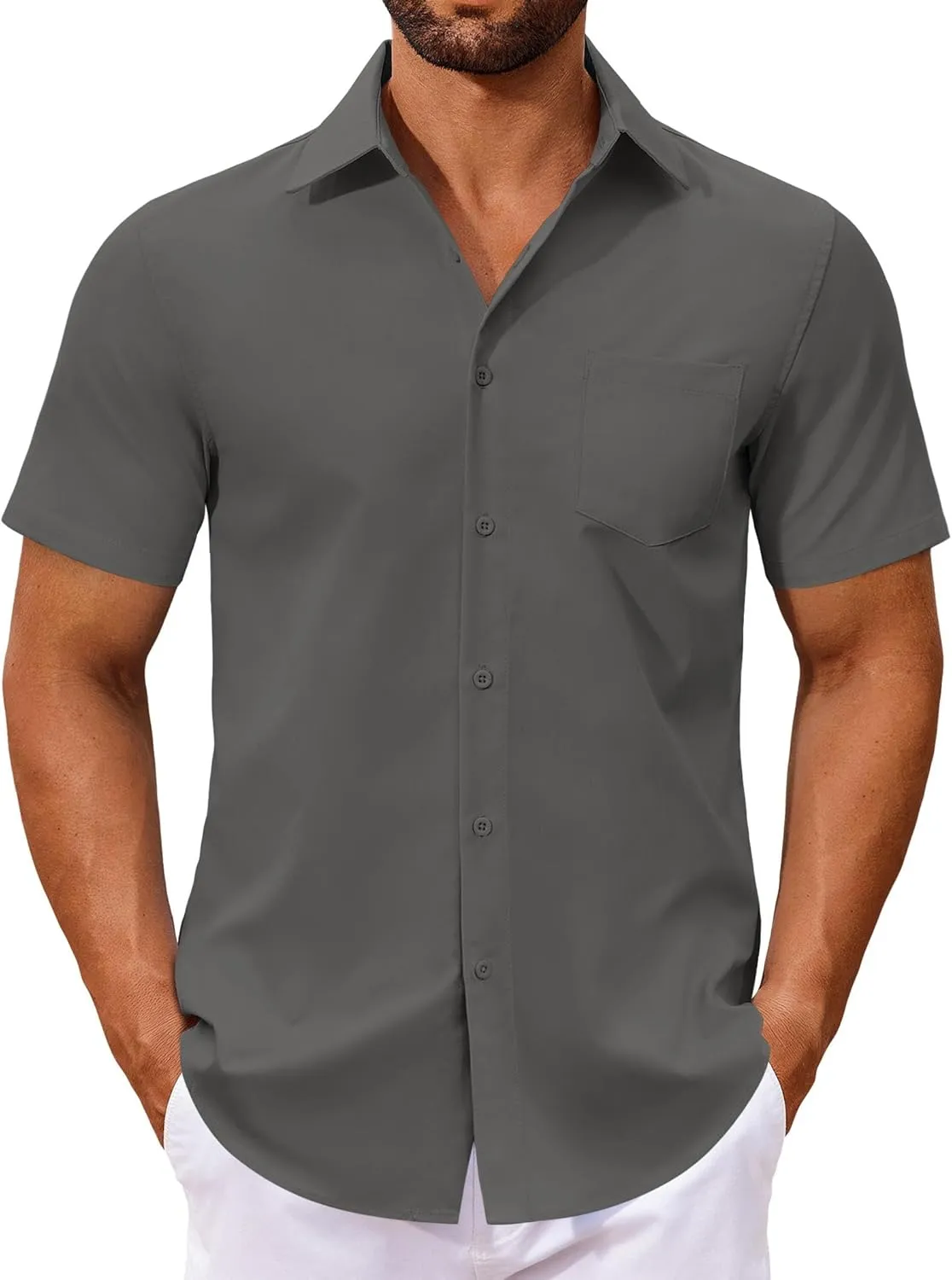 COOFANDY Men's Button Down Shirts Short Sleeve Casual Dress Shirts Untucked Summer Shirt with Pocket