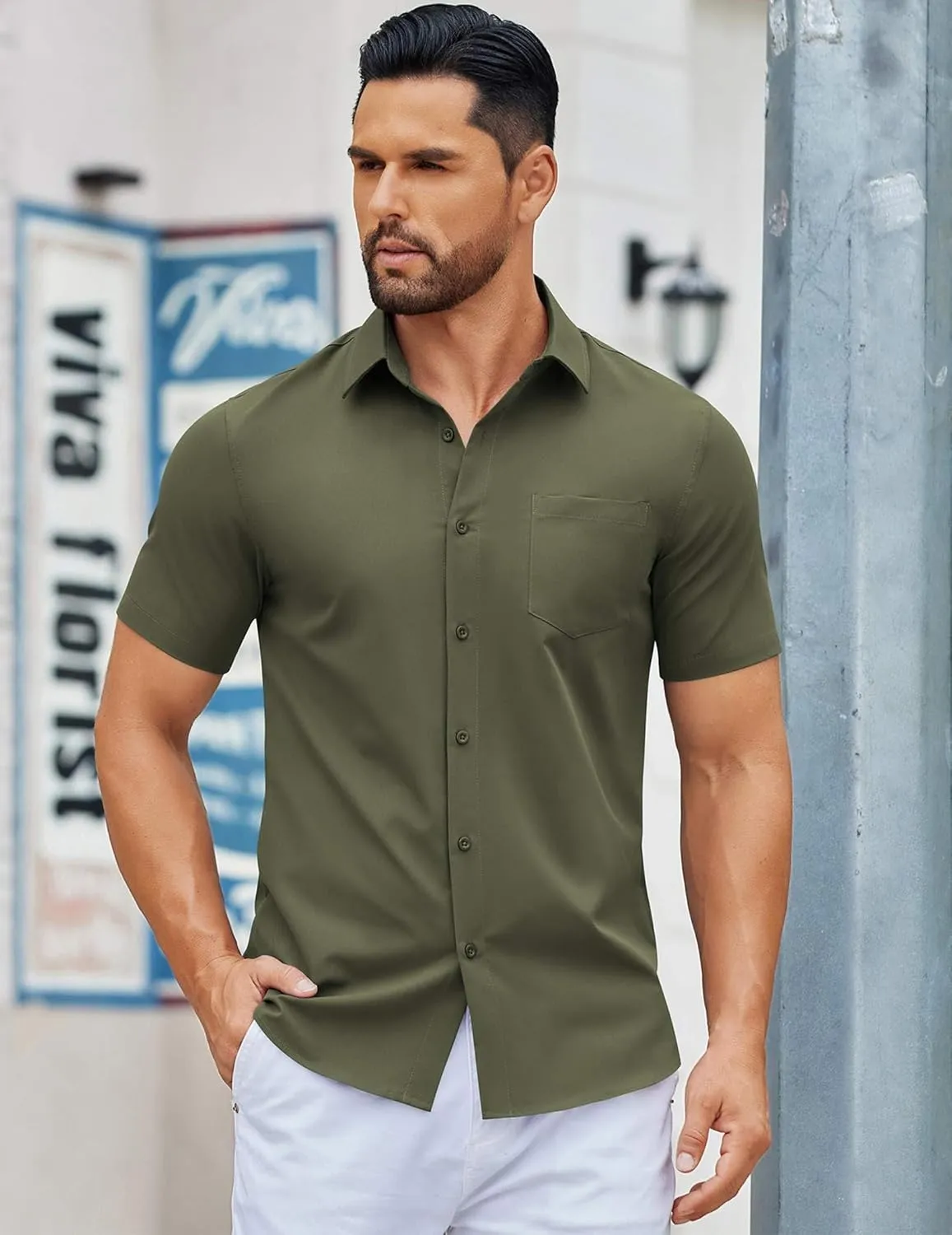 COOFANDY Men's Button Down Shirts Short Sleeve Casual Dress Shirts Untucked Summer Shirt with Pocket