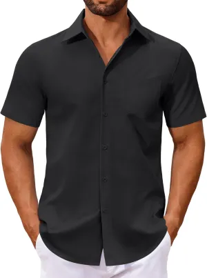 COOFANDY Men's Button Down Shirts Short Sleeve Casual Dress Shirts Untucked Summer Shirt with Pocket