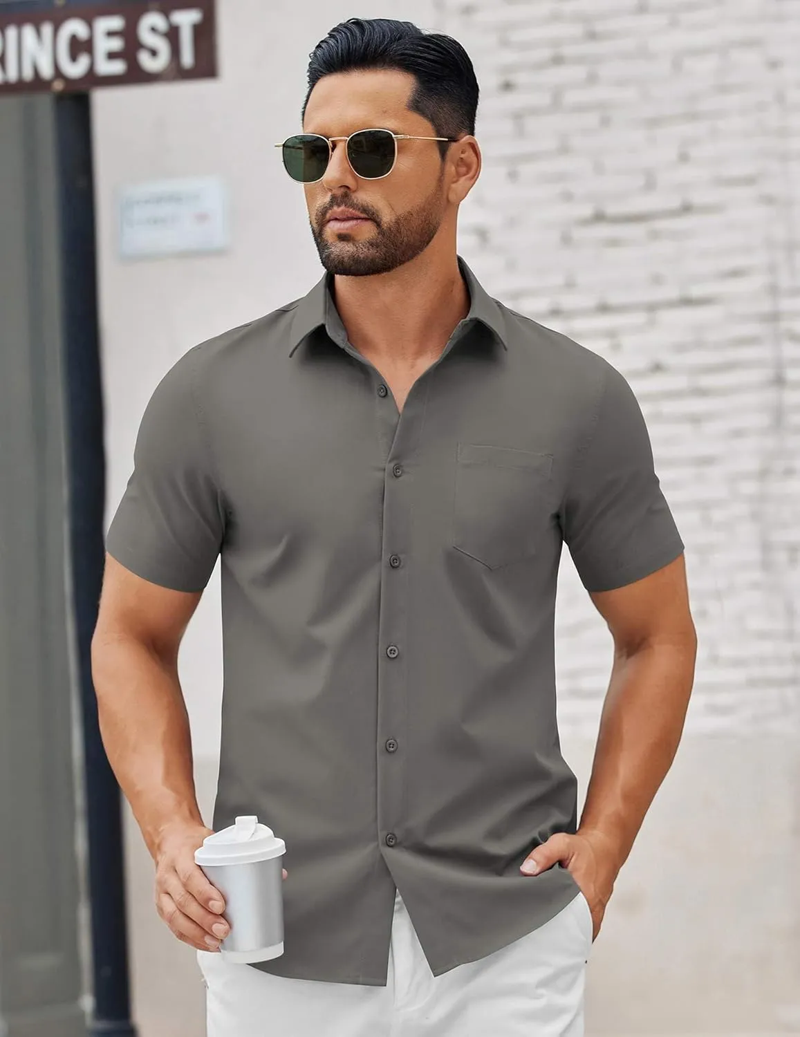 COOFANDY Men's Button Down Shirts Short Sleeve Casual Dress Shirts Untucked Summer Shirt with Pocket