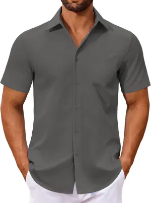 COOFANDY Men's Button Down Shirts Short Sleeve Casual Dress Shirts Untucked Summer Shirt with Pocket