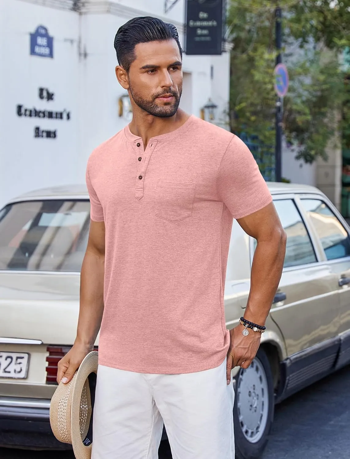 COOFANDY Men's Casual Henley Shirts Short Sleeve Pocket T-Shirts Lightweight Button Henley Pullover Basic Tees