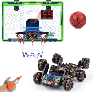 Cool 8 Wheels Hand Controlled rc Stunt Car Toys and Mini Over The Door Basketball Hoop Indoor for Kids