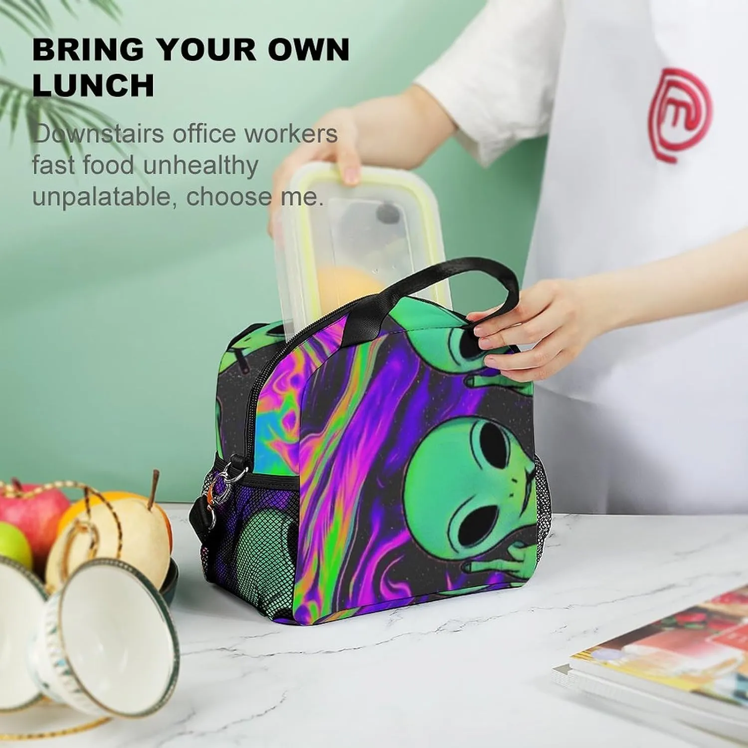 Cool Alien Tie Dye Art Adjustable Shoulder Strap Insulated And Leak Proof Premium Lunch Bag Unisex