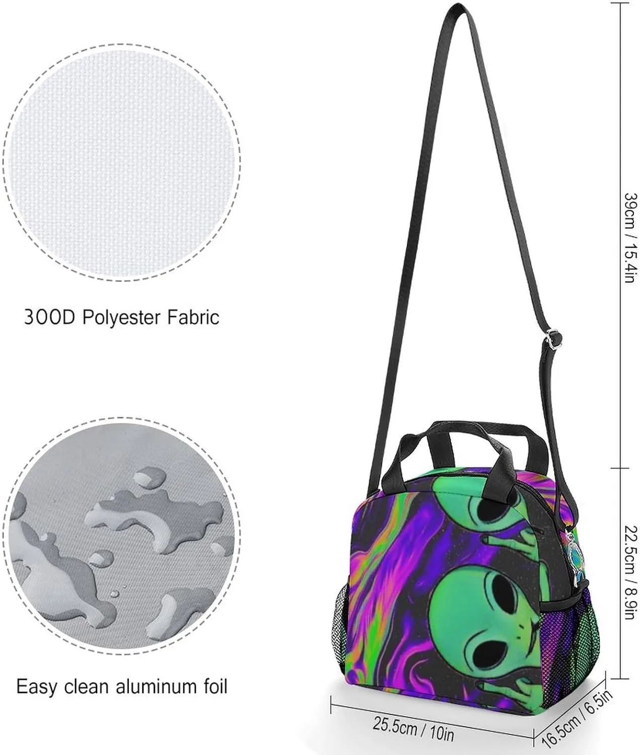 Cool Alien Tie Dye Art Adjustable Shoulder Strap Insulated And Leak Proof Premium Lunch Bag Unisex
