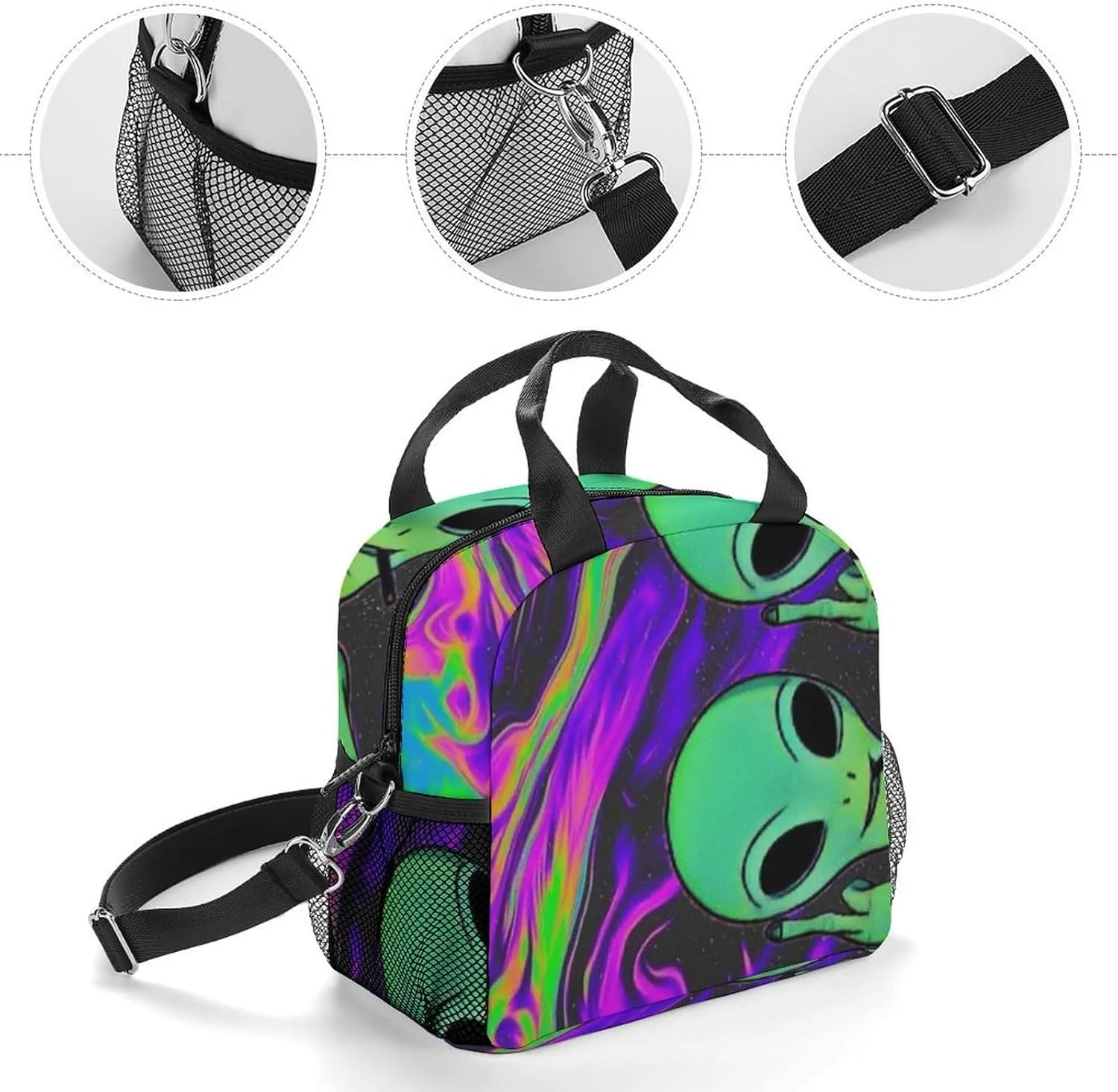 Cool Alien Tie Dye Art Adjustable Shoulder Strap Insulated And Leak Proof Premium Lunch Bag Unisex