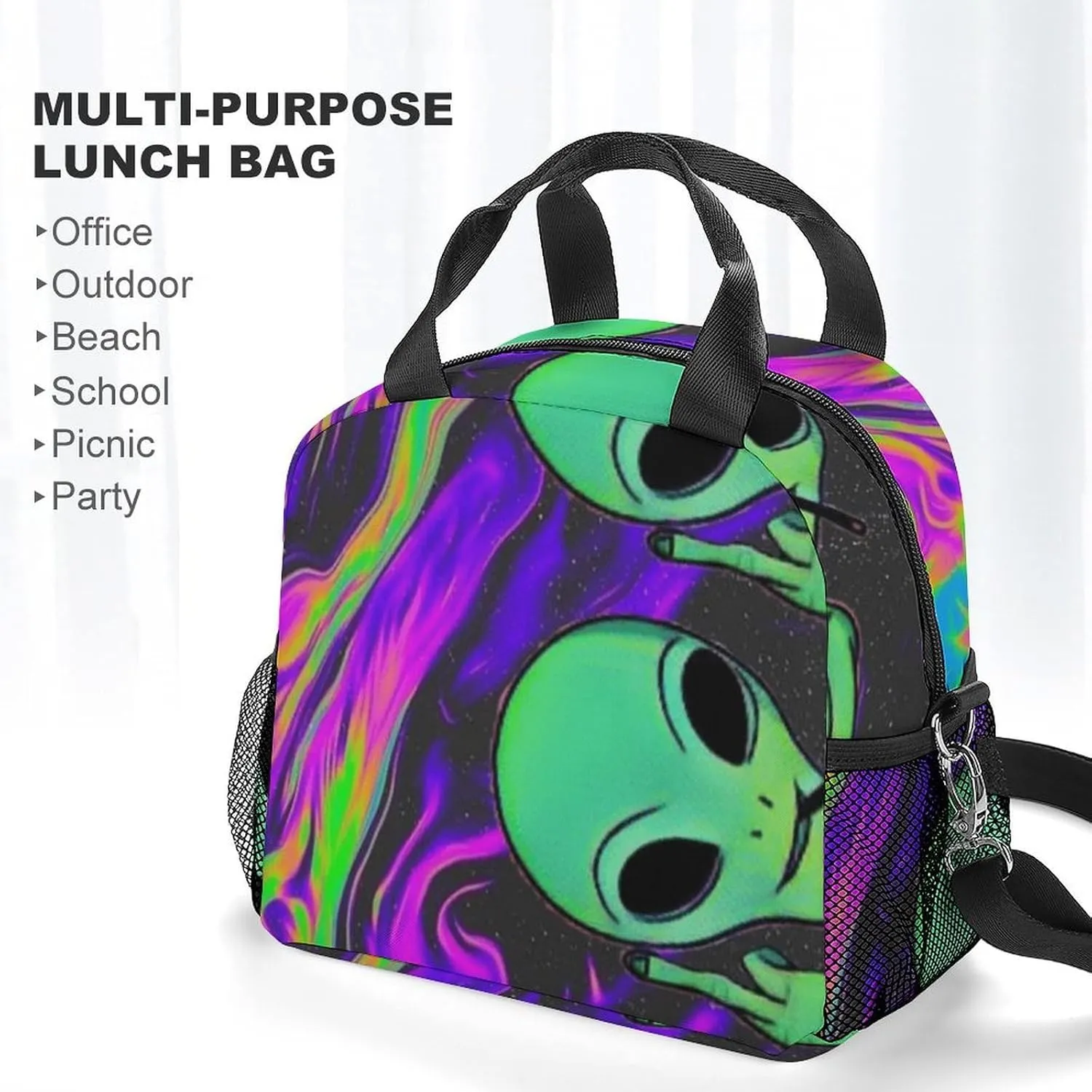Cool Alien Tie Dye Art Adjustable Shoulder Strap Insulated And Leak Proof Premium Lunch Bag Unisex