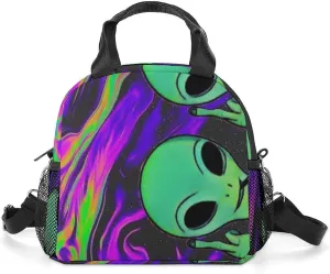 Cool Alien Tie Dye Art Adjustable Shoulder Strap Insulated And Leak Proof Premium Lunch Bag Unisex