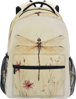 Cool Backpacks for Teacher Nurse Fashion College School Computer Bag with Chest Strap Gift Men & Women Sweet Dragonfly Brown